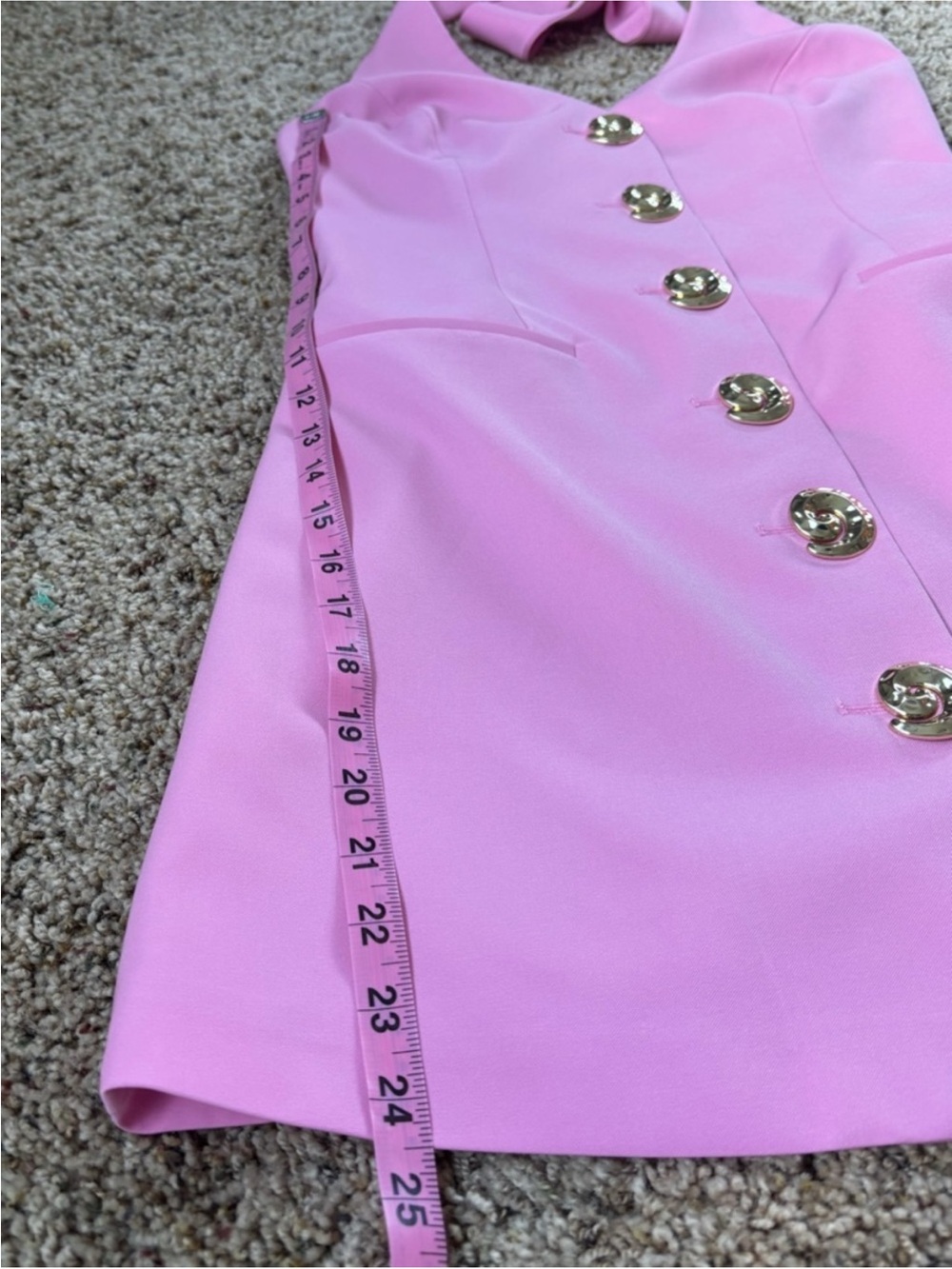 Pink Halter Mini Dress with Gold Buttons - Picture 10 of 10